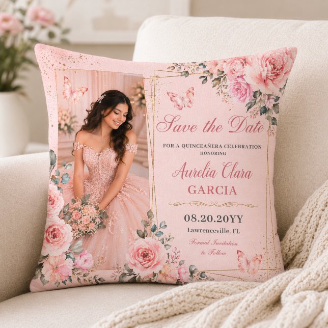 Blush Pink Quinceañera Throw Pillow (Creator Uploaded)