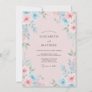 Blush Pink Radiant Watercolor Wedding Invitation
