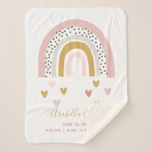 Blush Pink Rainbow Baby Script Birth Stats Sherpa Blanket