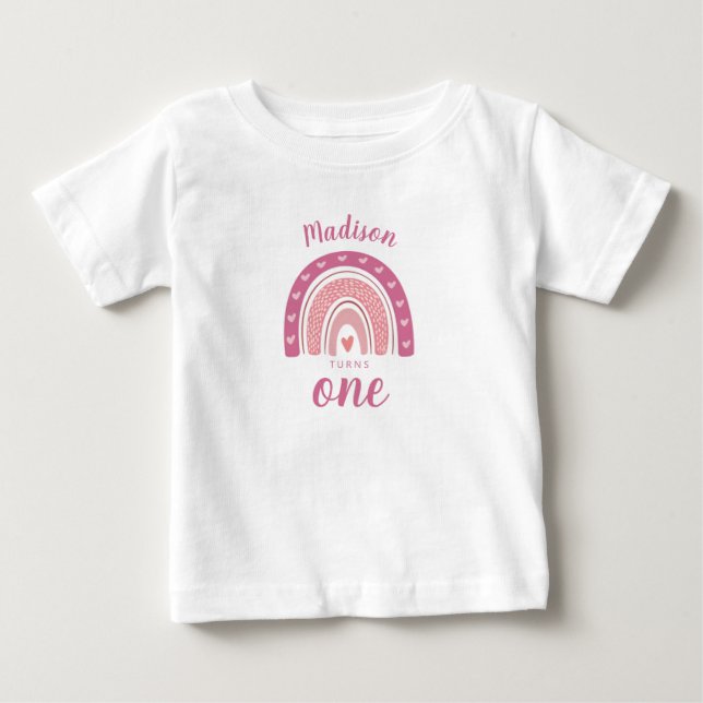 blush Pink Rainbow Boho First Birthday Baby T-Shirt (Front)