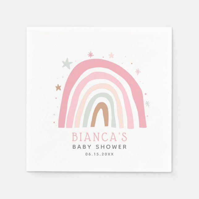 Blush Pink Rainbow Girl Baby Shower Napkin (Front)