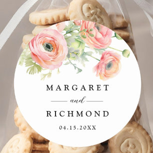 Blush Pink Ranunculus Floral Wedding  Classic Round Sticker