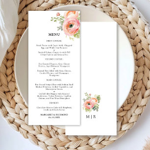 Blush Pink Ranunculus Floral Wedding Menu