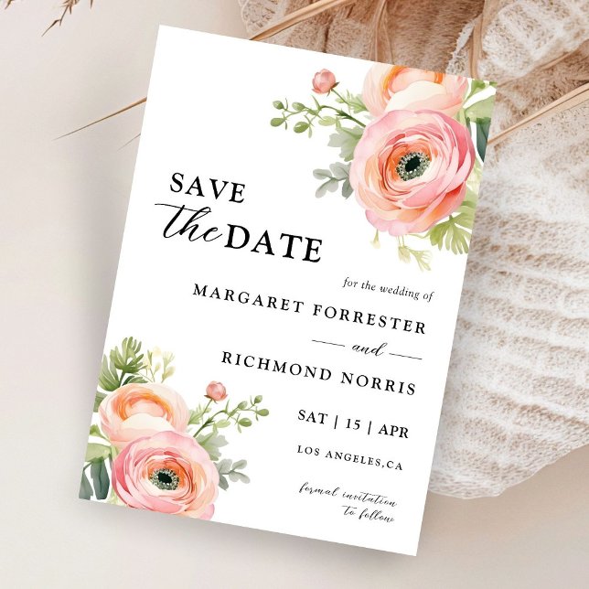 Blush Pink Ranunculus Floral Wedding Save The Date Invitation (Creator Uploaded)