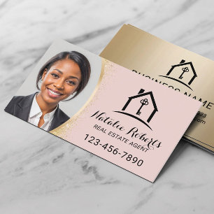 Blush Pink Real Estate Agent Modern Gold Photo Business Card