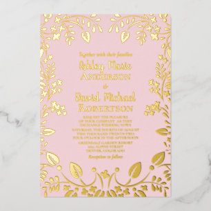 Blush Pink Real Gold Foil Floral Wedding