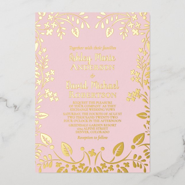 Blush Pink Real Gold Foil Floral Wedding (Front)