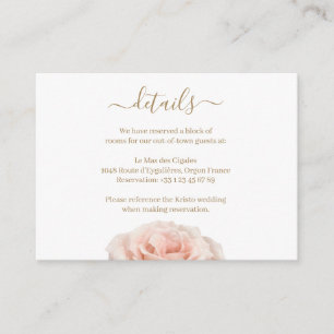 Blush Pink Realistic Rose Wedding Hotel Detail Enclosure Card