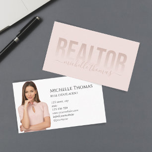 Blush Pink Realtor Real Estate Professional Photo Business Card