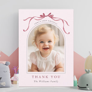 Blush Pink Red Bow Birthday Arch Photo  Thank You Card