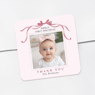 Blush Pink Red Bow Birthday Thank You  Square Sticker