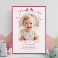 Blush Pink Red Bow Girl 1st Birthday Arch Photo