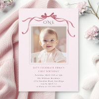 Blush Pink Red Bow Girl 1st Birthday Party