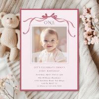 Blush Pink Red Bow Girl 1st Birthday Party