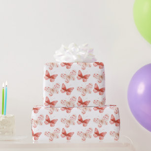 Blush Pink Red Butterflies Birthday Wrapping Paper