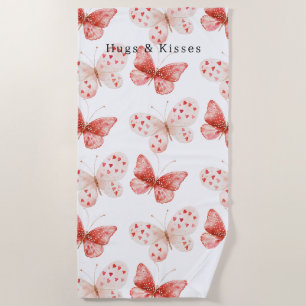 Blush Pink Red Butterflies Hugs Kisses Beach Towel