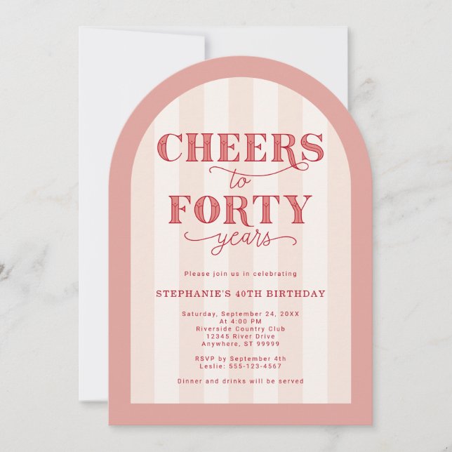 Blush Pink Red Cheers to 40 Years 40th Birthday Invitation (Front)