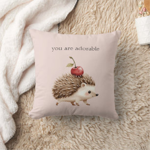 Blush Pink Red Cherry Adorable Hedgehog Cushion