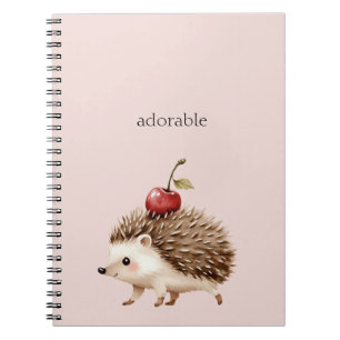 Blush Pink Red Cherry Adorable Hedgehog Notebook