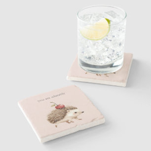 Blush Pink Red Cherry Adorable Hedgehog Stone Coaster