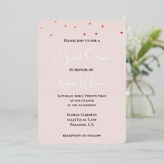 Blush Pink Red Falling Hearts Bridal Shower (Standing Front)