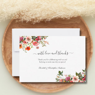 Blush Pink Red Floral Botanical Wedding Thank You Card