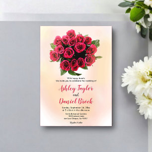 Blush Pink Red Floral Bouquet Romantic Wedding Acrylic Invitations