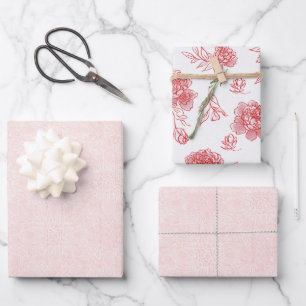 Blush Pink Red Floral Bridal Shower Wrapping Paper Sheet