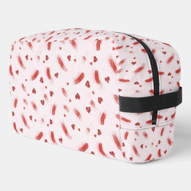 Blush Pink Red Glitter Hearts Streaks Dopp Kit (Left Corner)