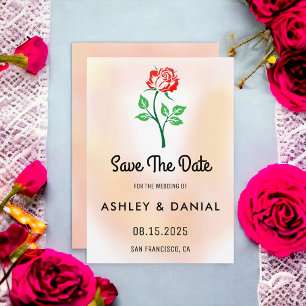 Blush pink red rose floral Wedding Save the Date Invitation