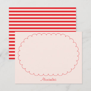 Blush Pink Red Script Custom Name Frame & Stripes Card
