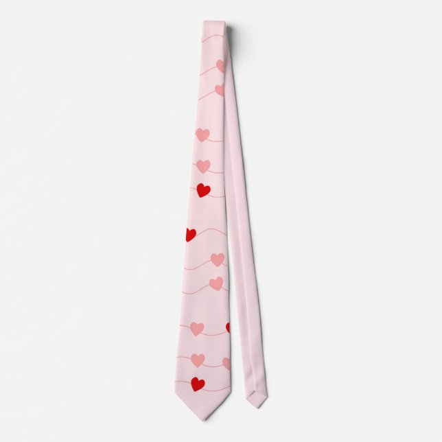 Blush Pink Red Valentines Day String of Hearts Tie (Front)