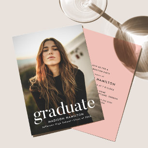 Blush Pink   Refined Photo Graduation Party Invitation