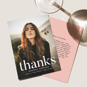 Blush Pink Refined Photo Graduation Thank You Card