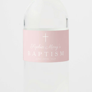 Blush Pink  Religious Cross Girl Baptism Water Bottle Label