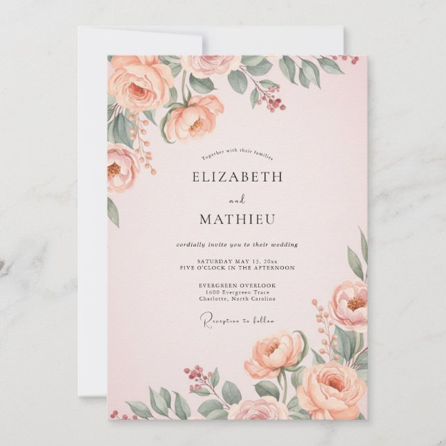 Blush Pink Resplendent Peony Wedding Invitation (Front)