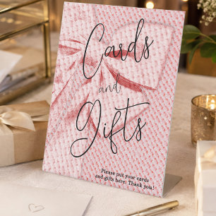 Blush Pink Retro Bow Cards and Gifts Script  Pedestal Sign