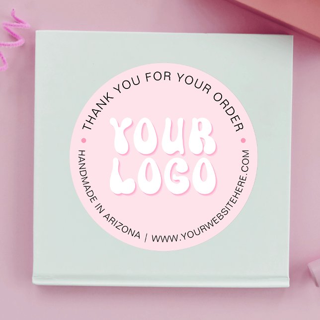 Blush Pink Retro Company Branded Business Logo Classic Round Sticker (Creator Uploaded)