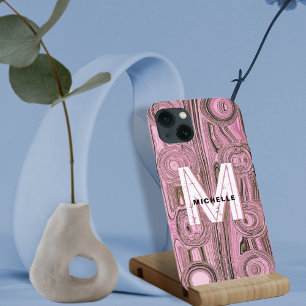 Blush Pink Retro Groovy Gold Glitter Monogram  iPhone 13 Case