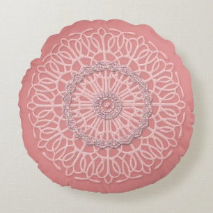 Blush Pink Reversible Doily Reversible Country Round Cushion