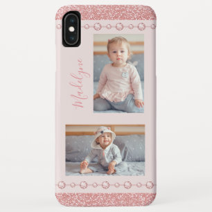 Blush Pink Rhinestone Glitter Name Photo Case-Mate iPhone Case