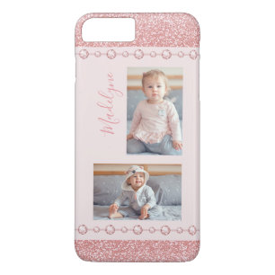 Blush Pink Rhinestone Glitter Name Photo Case-Mate iPhone Case