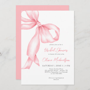 Blush Pink Ribbon Bow Coquette Bridal Shower Invitation