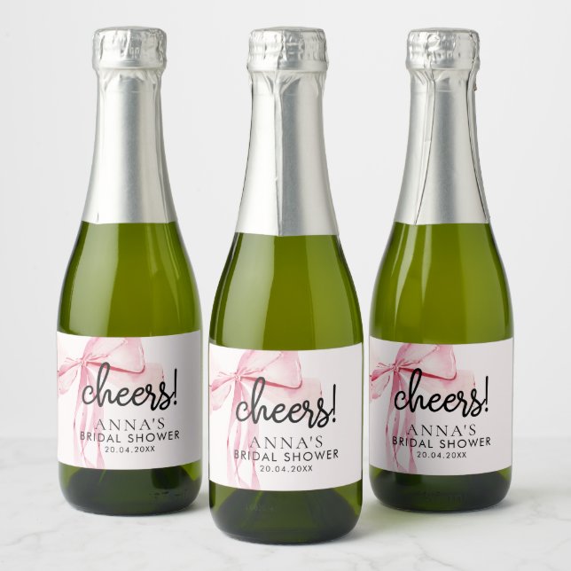 Blush Pink Ribbon Bridal Shower  Sparkling Wine Label (Bottles)