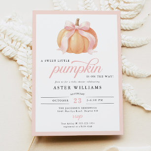 Blush Pink Ribbon Pumpkin Baby Shower Invitation