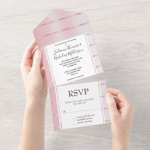 Blush Pink Ribbon Wedding All In One Invitation
