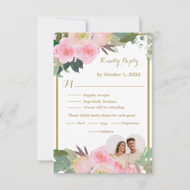 Blush Pink Romantic Floral Wedding   RSVP Card (Front)
