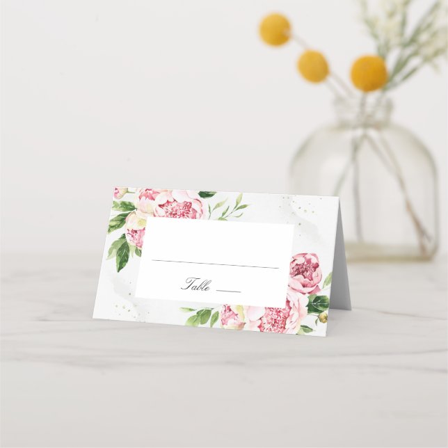 Blush Pink Romantic Summer Floral Bridal Shower Place Card (Front)