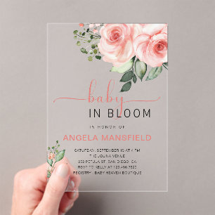 Blush Pink Rose Baby in Bloom Shower  Acrylic Invitations