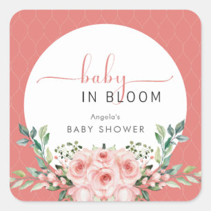 Blush Pink Rose Baby in Bloom Shower Square Sticker
